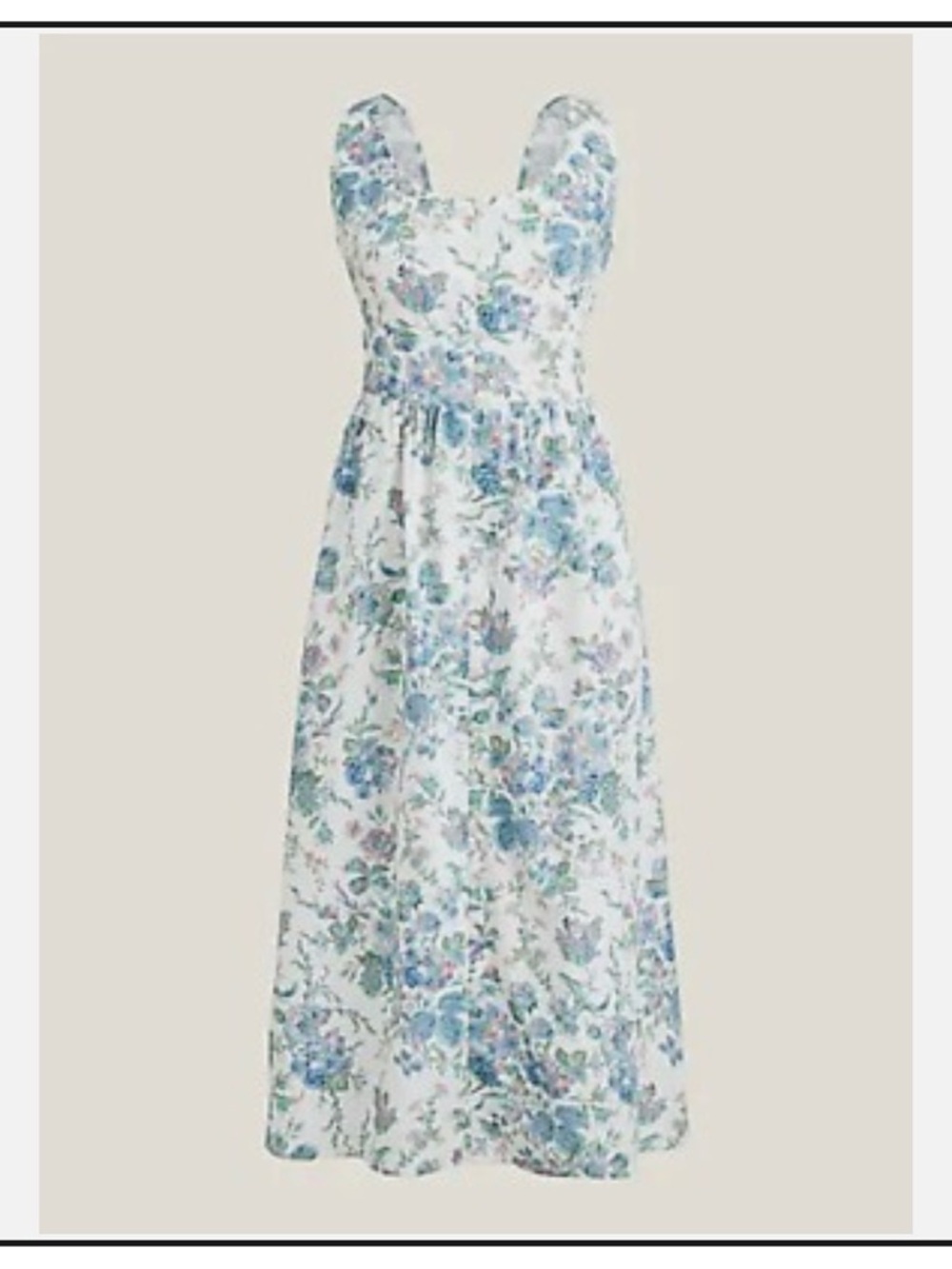 J. Crew Blue and White “English Garden” Floral Scoop-Neck Midi Dress